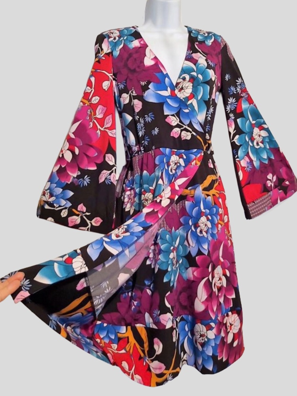 Calvin Klein Floral Kimono Faux Wrap Dress - Size 10 - Like New